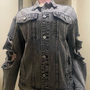 Distressed Black Denim Jacket